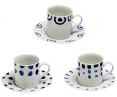 iSi Mix by MIX003 Lake Blue 3 Espressotassen mit Untertassen, weißes Porzellan mit blauen Verzierungen, 6 Stück