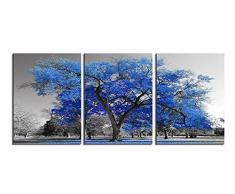 YPY Gemälde Szene von Forest Nature Beauty Wand Kunstdruck fertig Zum Aufhängen auf gerahmt für Wohnzimmer Schlafzimmer Büro Dekoration 3 Stück/Set 16x24in Blau
