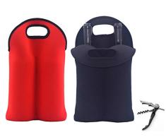 Wein Tasche Carrier Flaschenhalter Sleeve mit Flaschenöffner – Wein Tote Tasche strapazierfähiges Neopren Isolierte Zwei Flasche Wein Carrier Kühler ideal für Reisen schwarz/rot