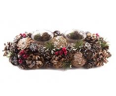 EUROCINSA Ref. 29023 Set 3 Teelichthalter mit Glas für 2 Kerzen auf Basis von gefrosteten Ananas und roten Beeren, 22 x 9 x 14 cm. 1 Set, braun/grün, Einheitsgröße