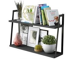 SRIWATANA Wandregal, 2 Etagen 23.5L x 15.6 H x 5.8W 2 verwitterte Schwarz