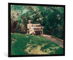 Gerahmtes Bild von Max Liebermann Die Gartenbank, Kunstdruck im hochwertigen handgefertigten Bilder-Rahmen, 100x70 cm, Schwarz matt