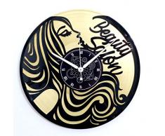 Instant Karma Clocks Instant Karma Wanduhr aus Vinyl mit doppeltem Parete-ORO-Idea Geschenk Vintage Handmade Perücke Barber Shop Beauty Salon, Leise