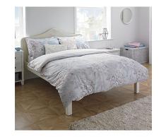 Just Contempo Wende-Bettwäsche, Blumenmotiv und Streifen, Grau/Rosa/Beige/cremefarben, Baumwollmischung, Pastellgrau/Rosa/Beige/cremefarben, King Size