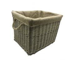 JVL Antiques Canvas Lined Rectangle Log Basket with Rope Handles Holzkorb, rechteckig, mit Seilgriffen, Antik Wash, 42 x 50 x 38 cm