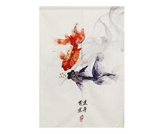 BAIHT HOME Japanischer Noren Türvorhang traditionelles chinesisches Glücksmuster, Türvorhang 33.5 Wx47.2 L Fish (Not Include Rod)