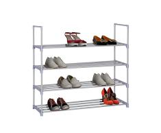 HOME BI Schuhregal mit 4 Etagen für 20 Paar Schuhe 35.6 x 12 x 33.27 Chrome