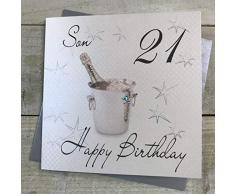 WHITE COTTON CARDS WBS21-S Sektkühler, 21Son Happy Birthday zum 21. Geburtstag, Weiß