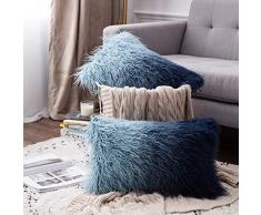 MIULEE Dekorativer Überwurfkissenbezug, Plüsch, Kunstfell, luxuriös, flauschig, superweich, für Couch Sofa, Auto, Schlafzimmer 12x20 blau