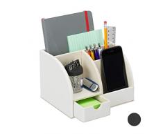 Relaxdays Schreibtischorganizer Kunstleder, Büro Organizer mit Schublade, 4 Fächer, Stiftehalter, 13 x 19 x 15 cm, weiß