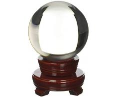 Amlong Kristallklare Meditationskugel, Feng Shui Kristall, Lensball, dekorative Kugel mit Holzständer und Geschenkbox, 80 mm-Holz