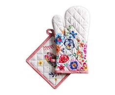 Maison dHermine Ofenhandschuh Happy Florals, 100% Baumwolle, 19,1 x 33 cm, mit Topflappen, 20,3 x 20,3 cm Hochsommer