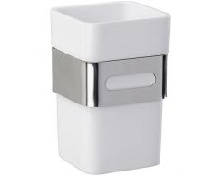 Wenko 22773100 Premium Plus Zahnputzbecher-/ Zahnbürstenhalter, für Zahnbürste und Zahnpasta, Edelstahl rostfrei, 6,5 x 10,5 x 9 cm, Glänzend
