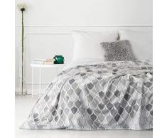 Design91 Decke Wohndecke Sofadecke Sesseldecke Kuscheldecke Bettüberwurf Kloe Set Wohnzimmer, Polyester, Silber, 200x220 cm
