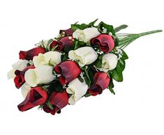 Home-X Rosenstrauß Stoff Rosen rot weiß