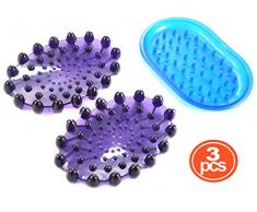 MHH 3er-Pack Seifenhalter Set Silikon Seifenschale für Badezimmer, Dusche, Küche, Bad und Spüle, Arbeitsplatten, Seifenspender mit Noppen & Bodenablauf, Rutschfest, weich & flexibel, blau, 1003395