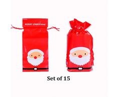 37YIMU 15 Stück Leckerlibeutel Weihnachtsmann Schneemann Kordelzug Kunststoff Party Gastgeschenke für Kekse Braten Süßigkeiten Buffet Geschenkverpackungen Leckereien Paket 23,84 x 15,29 x 6,9 cm