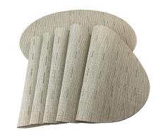 Red-A Platzsets, Bambusimitat, oval, gewebtes Vinyl, hitzebeständig, waschbare Tischsets für Küchentisch, cremefarben, 6er-Set