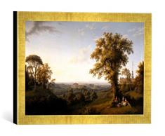 Gerahmtes Bild von Jakob Philipp Hackert Ansicht der Stadt Rom vom Park der Villa Conti in Frascati, Kunstdruck im hochwertigen handgefertigten Bilder-Rahmen, 40x30 cm, Gold Raya