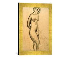 Gerahmtes Bild von August Macke Weiblicher Akt, stehend, Kunstdruck im hochwertigen handgefertigten Bilder-Rahmen, 30x40 cm, Gold Raya