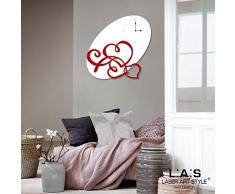 L:A:S Laser Art Style Wanduhr, modernes Design, Herzen für Küche Wohnzimmer, Holz, Weiß, Knochen, 68 x 68 cm