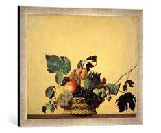 Gerahmtes Bild von Michelangelo Merisi Caravaggio Der Obstkorb, Kunstdruck im hochwertigen handgefertigten Bilder-Rahmen, 60x40 cm, Silber Raya