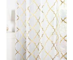 Kotile Vorhänge mit Ösen, Voile, durchscheinender Foliendruck, marokkanisches Muster, für Babyzimmer, Polyester-Mischgewebe, White Sheer - Gold Marokkanisch, Rod Pocket_52x72