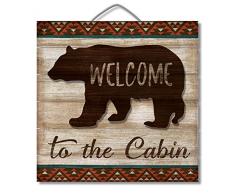 Lattenrost Palette Holz Schild mit 3D Bär Accent Stück Welcome to the Kabine Wand Decor