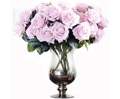 LNHOMY 1 Blumenstrauß mit 10 Blüten Französische Rose Vantage Kunstseide Rose Blumen mit Blatt und Kunststoff Stiel für Zuhause Hochzeit Party Muttertag Garten Hotel Dekoration Baby Purple