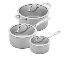 KUHN RIKON 37481 Allround Set, Stielkasserollen 1,5 Liter & 3,1 Liter, Kochtopf mit Glasdeckel 5,4 Liter, Silber, Edelstahl, induktion, Rostfreier Stahl