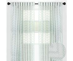 Chanasya Stickerei Design Weiche Texturierte Sheer Vorhang Paneele für Wohnzimmer Schlafzimmer Küche Fenster Terrasse Büro halbdurchscheinend Fenster Behandlung Vorhänge für Home Dekoration (Set von 2 Paneelen) Casual W52xH108 Inches Grün/Perle