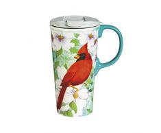 Cypress Home Cardinal Trio Ceramic Travel Coffee Mug, 17 ounces by Cypress