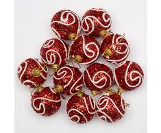 SHATCHI 12 x Christbaumkugeln zum Aufhängen, weicher Schaumstoff, glitzernd, verziert, bruchsicher, Christbaumschmuck, Tischdekoration, rot, 4 cm