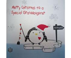 WHITE COTTON CARDS X26 Weihnachtskarte mit Aufschrift Merry Christmas to a Special Granddaughter, handgemacht, Pinguin-Motiv, Weiß