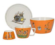 CREATIVE TOPS Roald Dahl Frühstücksset für Kinder, Keramik, stapelbar, Türkis, 4-teilig, Keramik, Orange, 15.8 x 15.8 x 9.5 cm
