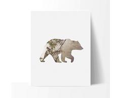 Modern, minimalistische Bär Silhouette Poster Wall Art Print, 27,9 x 35,6 cm, schwarz weiß grau Farbe, Wand Decor für Zuhause, das Büro, Klassenzimmer, Wohnheim Zimmer, Wohnzimmer, Schlafzimmer, Esszimmer, Badezimmer 11x14 Inches Unframed