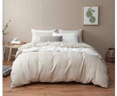 DAPU Pure Stone Washed Leinen Bettbezug Set 100% French Natur Flachs (King, Natural Bettwäsche, Betttuch, Spannbetttuch und 2 Kissenbezügen) King Natural Linen