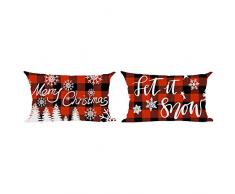 ramirar 2er Set Happy New Year Merry Christmas Trees Schneeflocke Weinrot kariert Dekorative Lendenwirbeldecke Kissenbezug Kissen Home Wohnzimmer Bett Sofa Auto Baumwolle Leinen Rechteckig 30,5 x 50,8 cm