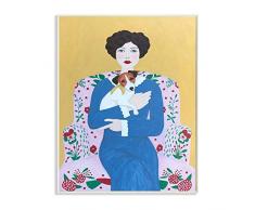 Stupell Industries Woman and Dog On Armchair Yellow Blue Animal Painting, Design by Sally B Wandkunst, Wandschild, 13x19
