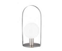 Desing Tischleuchte in Nickel matt mit Kugel Lampenschirm aus Glas in Opal-weiß Ø 20cm G9-Fassung, e