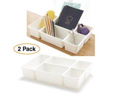 Pro Image Schubladeneinsatz Organizer Trennwand für Schrank, Kommode, Küche, Bad, Schreibtisch – 5 Fächer Stauraum (2 Stück) weiß