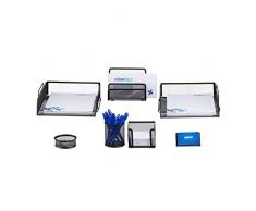 Relaxdays Schreibtisch Organizer Set, 7-teilig, Metall, Schreibtisch-Set, Briefablage, Zettelbox, Stifteköcher, schwarz