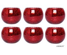 Hosley Teelichthalter aus Craquelé-Glas, Durchmesser 9,94 cm, Rot, 6 Stück W5 Votivkerze, Verwendung für Hochzeiten, besondere Anlässe