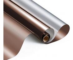 HooTown Fensterfolien, Tönungsfolie mit Wärmeregulierung, Sichtschutzfolie, für Zuhause, kein Kleber und kein Klebstoff 23.6 In x 32.8 Ft Silver Brown