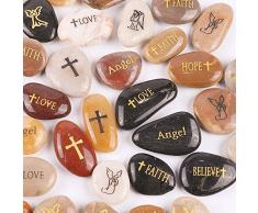 50 SCHUTZENGEL RockImpact Steine mit Schutzengel, Verschiedene Sprüche mit Kreuz, Gravierte Steine Gravur Inspirierende Steine Glücksbringer Dankbarkeit Geschenk Glückssteine (Großhandel, je 5-8 cm)