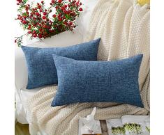 MERNETTE Dekorativer quadratischer Kissenbezug aus Baumwollleinen-Mischgewebe, Dekoration, für Sofa, Couch Bett, Stuhl 12x20 violett, blau