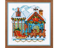 Riolis Haus mit einem Schlitten Kreuzstichpackung, Baumwolle, Mehrfarbig, 15 x 15 x 0,1 cm