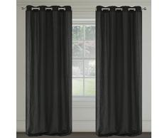 LJ Home Fashions Leinen Look Tweed Maestro Öse/Ring Top Ösen Vorhang, schwarz, 137 x 241 cm, 2-teilig