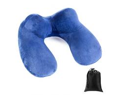 LingYe U-förmiges Nackenkissen, aufblasbares Reisekissen, super weich, faltbar und waschbar, einfach zu transportieren, platzsparend, für Flugzeug, Auto, Zug, Büro 18 * 12 * 4cm blau