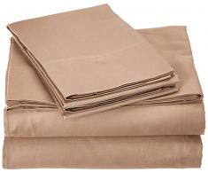 Bettlaken-Set, einfarbig, bedruckt, Leinen, Fadenzahl 400, 100 % Baumwolle, langstapelig, passend für Matratzen bis 38,1 cm tiefe Taschen, weicher Satin, Baumwolle, Bettlaken und Kissenbezug, luxuriöse Bettwäsche Full Taupe Solid